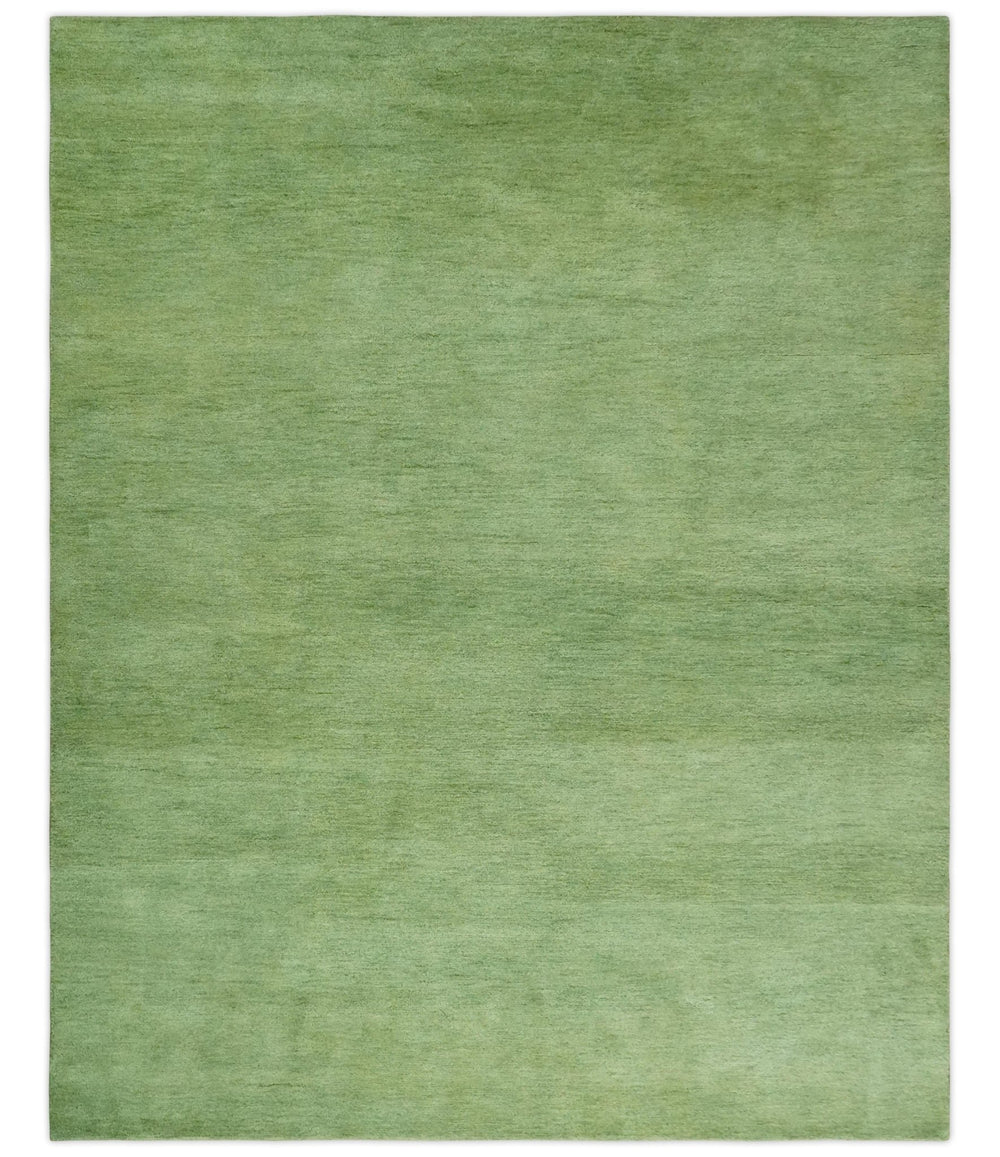 Solid Plane Green Woolen Hand Tufted Southwestern Gabbeh 8x10 wool Rug - The Rug Decor
