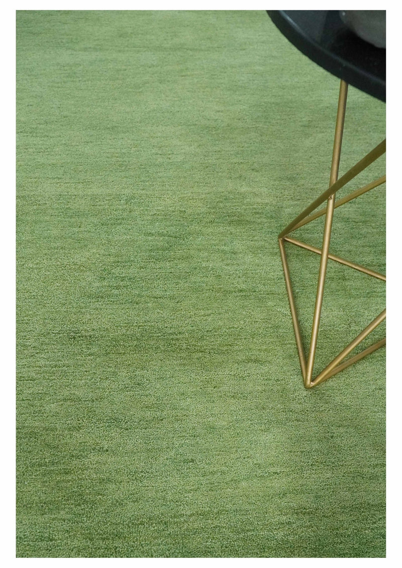 Solid Plane Green Woolen Hand Tufted Southwestern Gabbeh 8x10 wool Rug - The Rug Decor