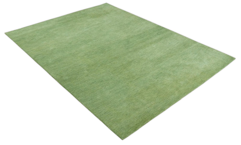 Solid Plane Green Woolen Hand Tufted Southwestern Gabbeh 8x10 wool Rug - The Rug Decor