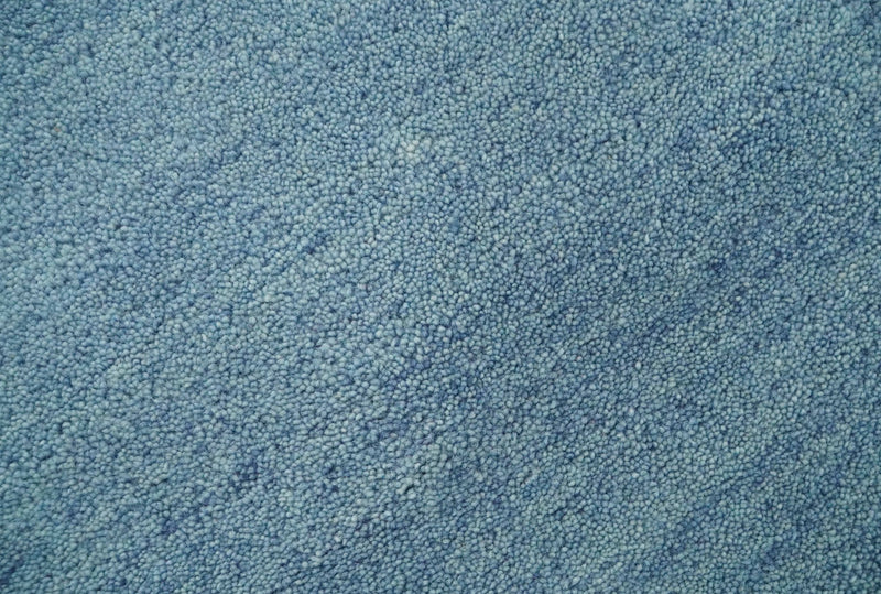 Solid Plane Light Blue Woolen Hand Tufted Southwestern Gabbeh 8x10 wool area Rug - The Rug Decor