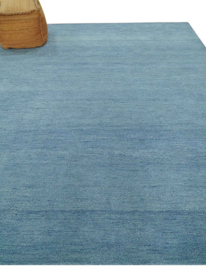 Solid Plane Light Blue Woolen Hand Tufted Southwestern Gabbeh 8x10 wool area Rug - The Rug Decor