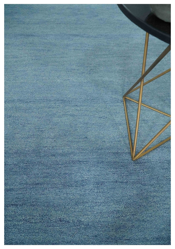 Solid Plane Light Blue Woolen Hand Tufted Southwestern Gabbeh 8x10 wool area Rug - The Rug Decor