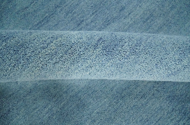 Solid Plane Light Blue Woolen Hand Tufted Southwestern Gabbeh 8x10 wool area Rug - The Rug Decor