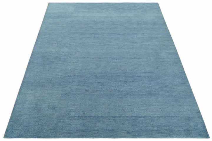 Solid Plane Light Blue Woolen Hand Tufted Southwestern Gabbeh 8x10 wool area Rug - The Rug Decor