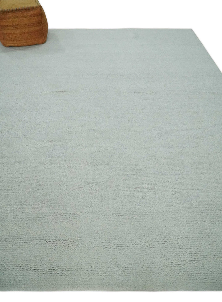 Solid plane Silver Hand Knotted 8x10 Wool Area Rug - The Rug Decor