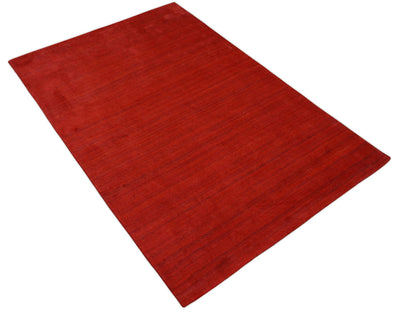 Solid Red Scandinavian 5x7 Blended Wool Flatwoven Area Rug, Dinning, Kids Rug | HL15 - The Rug Decor