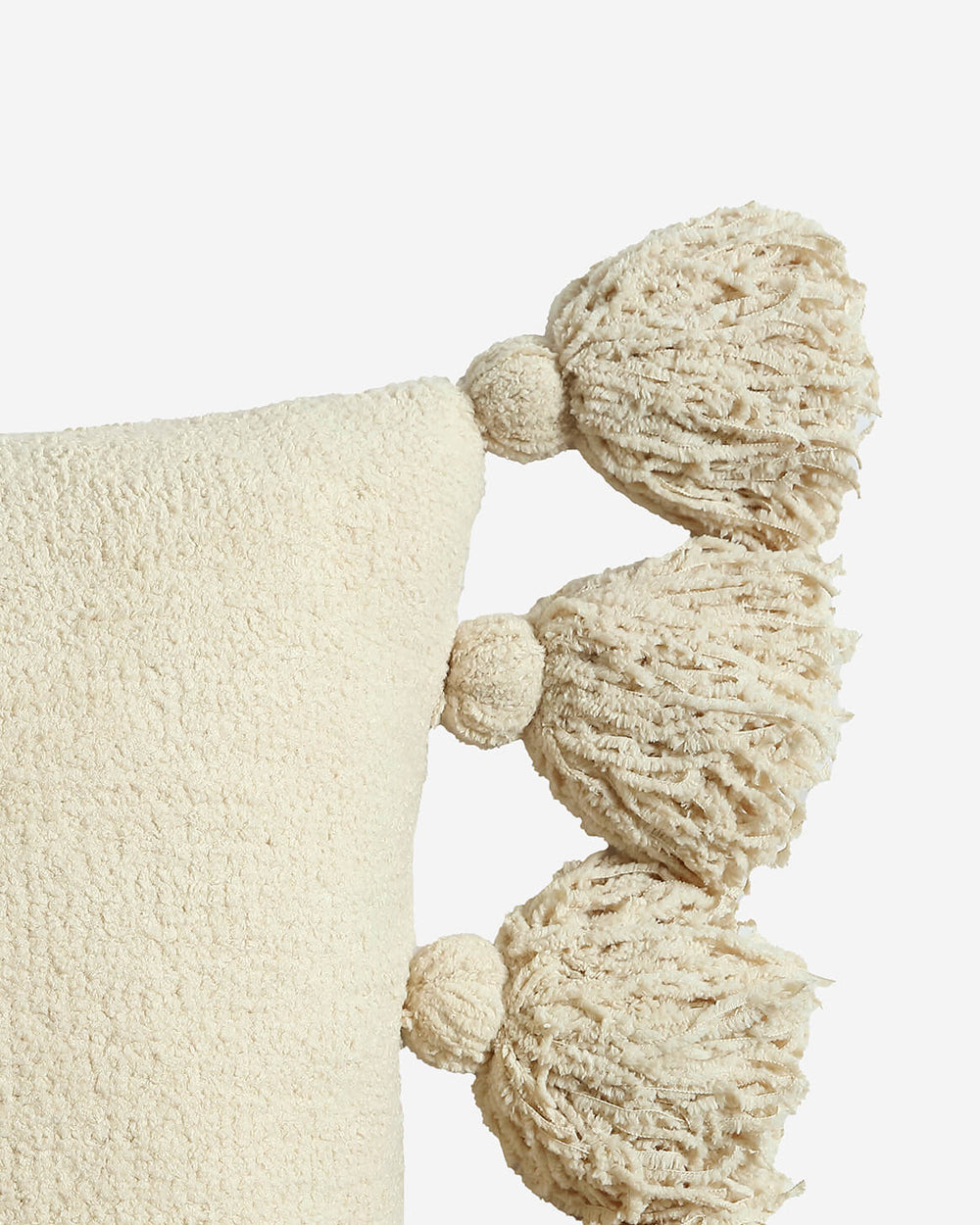 Solid Sahara Tan, Off White, Navy and Black 20x20 Inches Pom Pom Throw Pillow - The Rug Decor
