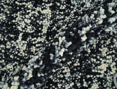 Square 3x3 Black Wool Shag Handmade Felted Rug | SHA3 - The Rug Decor