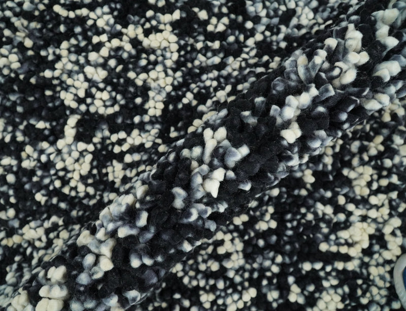 Square 3x3 Black Wool Shag Handmade Felted Rug | SHA3 - The Rug Decor