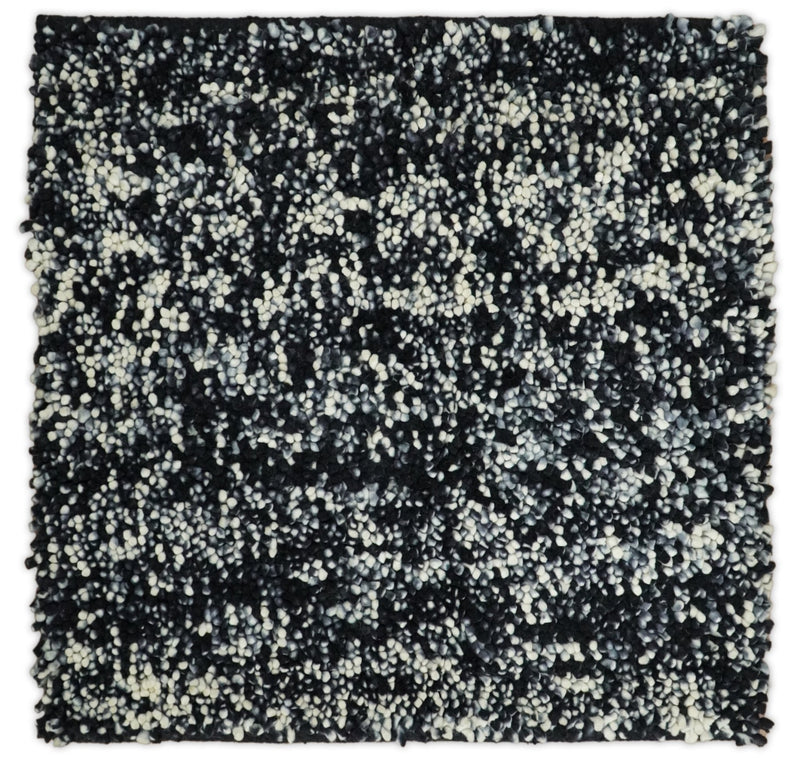 Square 3x3 Black Wool Shag Handmade Felted Rug | SHA3 - The Rug Decor