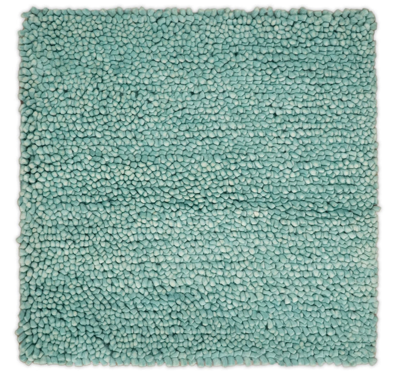 Square 3x3 Blue Wool Shag Handmade Felted Rug | SHA2 - The Rug Decor