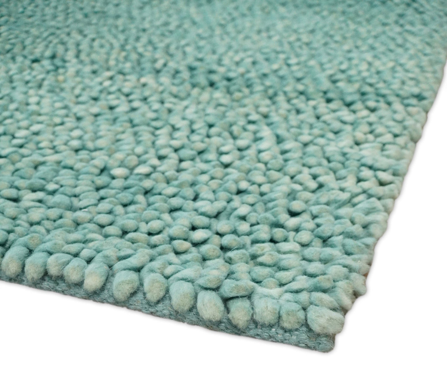 Square 3x3 Blue Wool Shag Handmade Felted Rug | SHA2 - The Rug Decor