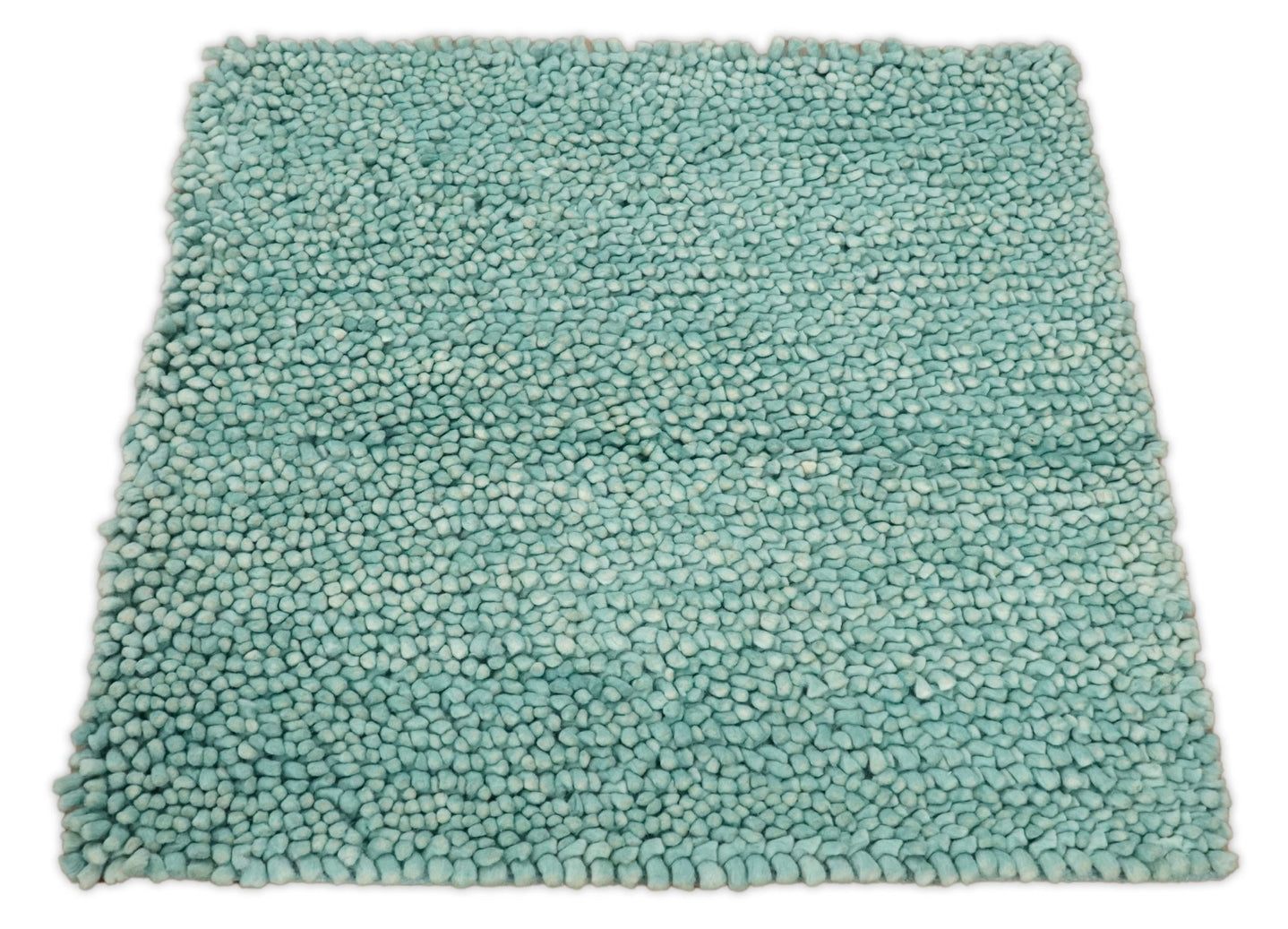 Square 3x3 Blue Wool Shag Handmade Felted Rug | SHA2 - The Rug Decor