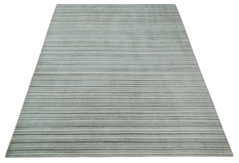 Striped Flatwoven 8x10 Ivory, Beige and Gray Scandinavian Hand Made Blended Wool Area Rug | KE15 - The Rug Decor