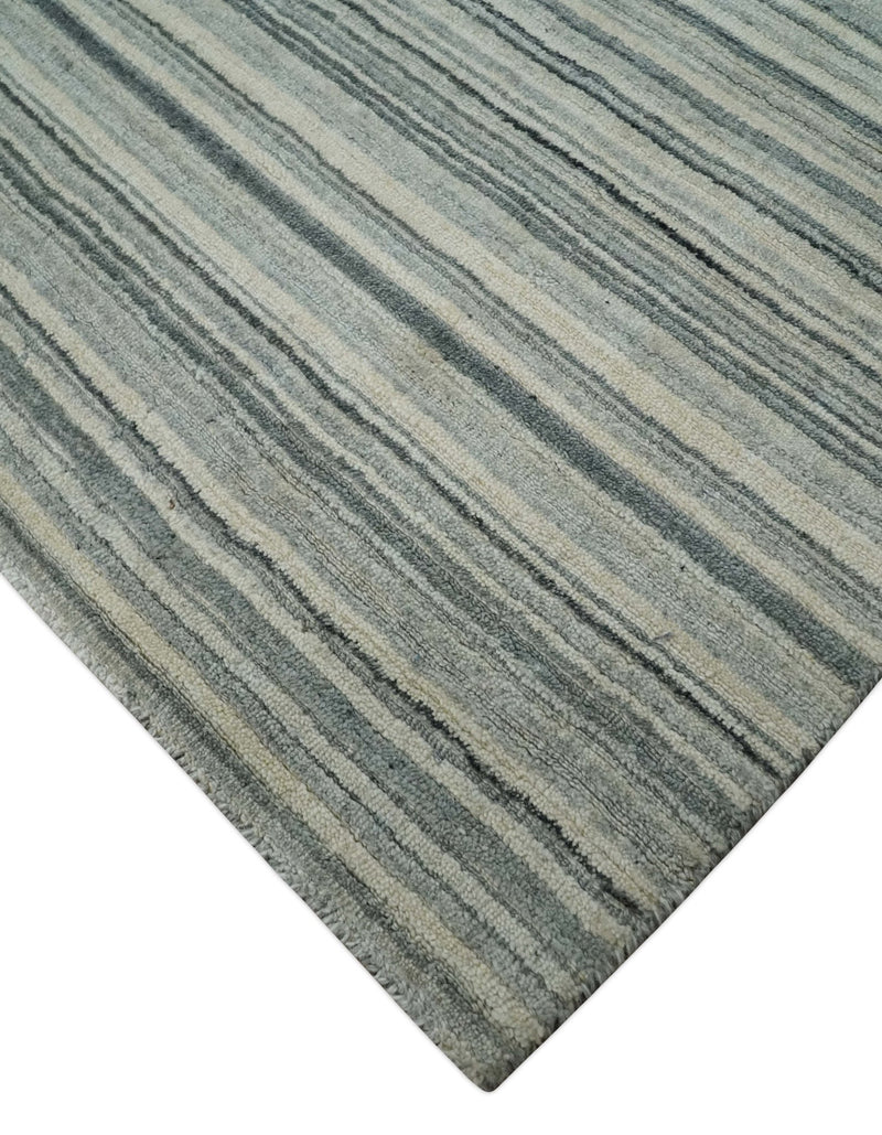Striped Flatwoven 8x10 Ivory, Beige and Gray Scandinavian Hand Made Blended Wool Area Rug | KE15 - The Rug Decor