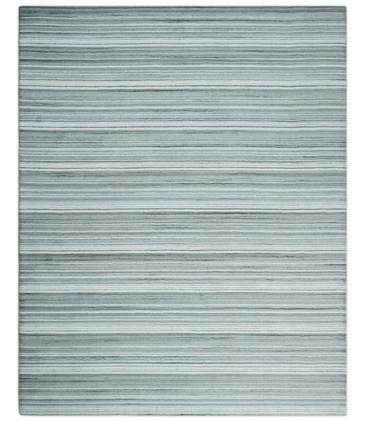 Striped Flatwoven 8x10 White, Silver and Gray Scandinavian Hand Made Blended Wool Area Rug | KE3 - The Rug Decor