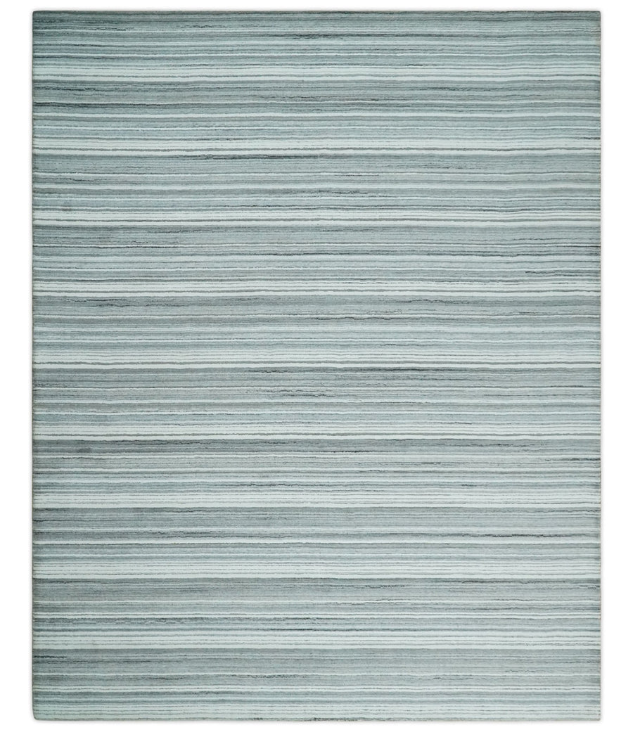 Striped Flatwoven 8x10 White, Silver and Gray Scandinavian Hand Made Blended Wool Area Rug | KE3 - The Rug Decor