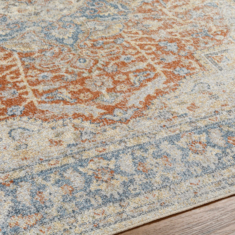 Style Rust, Blue, Beige and Silver Traditional Medallion Washable Area Rug - The Rug Decor