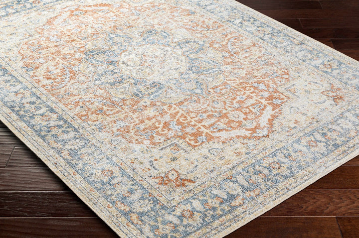 Style Rust, Blue, Beige and Silver Traditional Medallion Washable Area Rug - The Rug Decor