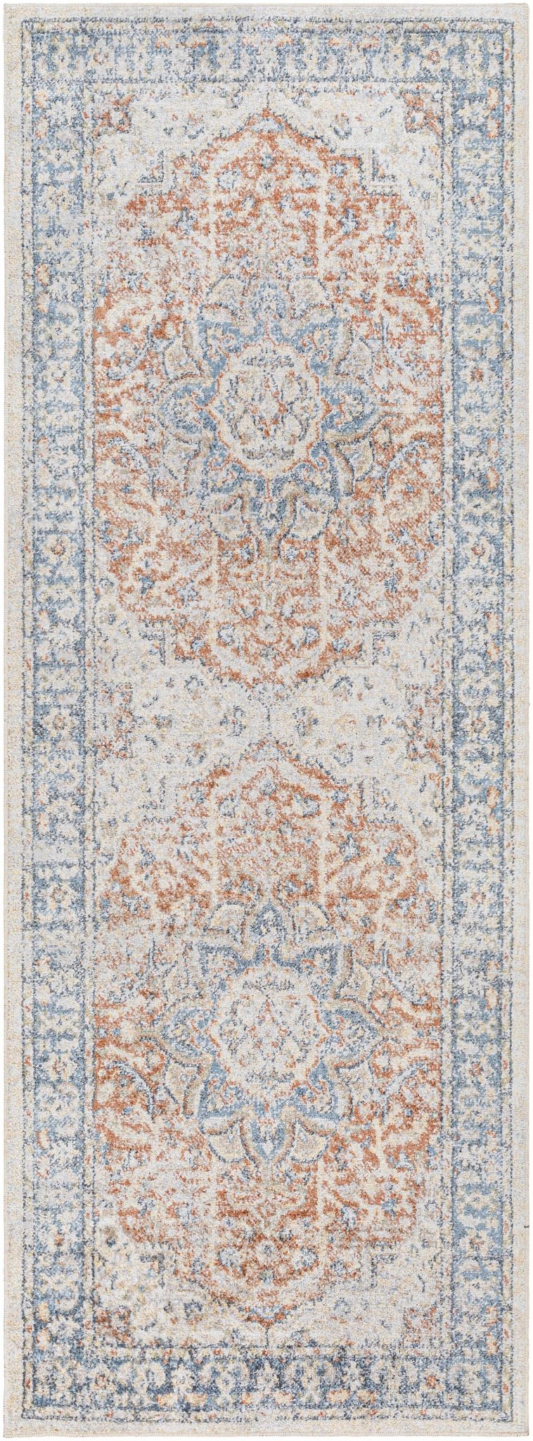 Style Rust, Blue, Beige and Silver Traditional Medallion Washable Area Rug - The Rug Decor