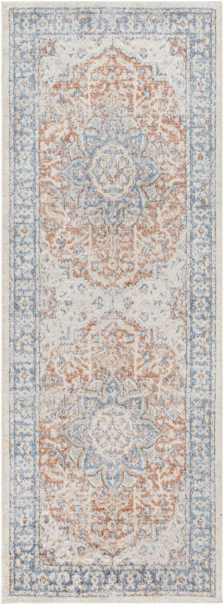 Style Rust, Blue, Beige and Silver Traditional Medallion Washable Area Rug - The Rug Decor