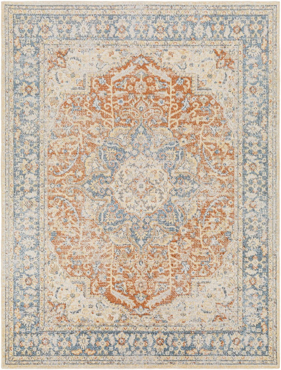 Style Rust, Blue, Beige and Silver Traditional Medallion Washable Area Rug - The Rug Decor