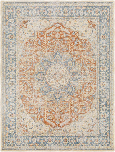 Style Rust, Blue, Beige and Silver Traditional Medallion Washable Area Rug - The Rug Decor