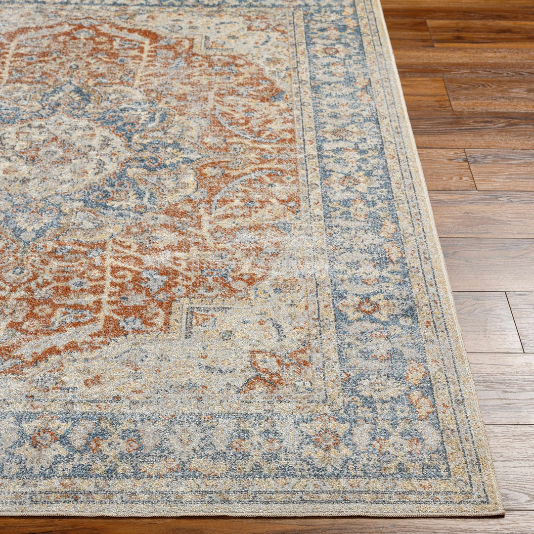 Style Rust, Blue, Beige and Silver Traditional Medallion Washable Area Rug - The Rug Decor