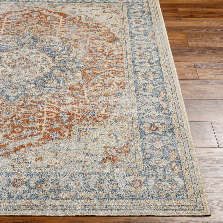 Style Rust, Blue, Beige and Silver Traditional Medallion Washable Area Rug - The Rug Decor
