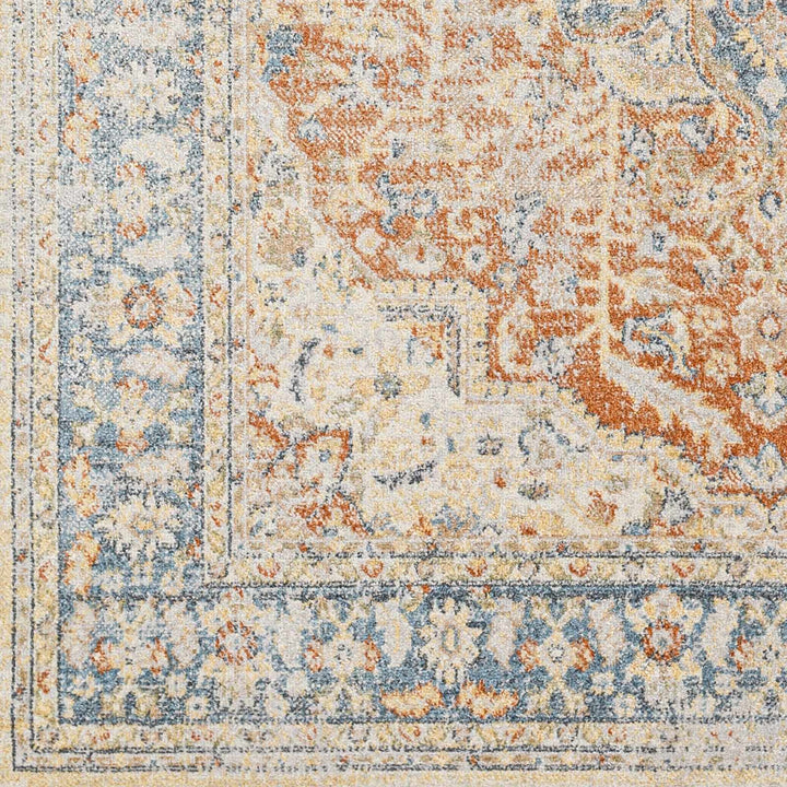 Style Rust, Blue, Beige and Silver Traditional Medallion Washable Area Rug - The Rug Decor