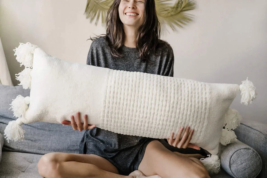 Soft Solid Soft Solid Sienna Color Braided Pom Pom Lumbar Pillow – The Rug Decor
