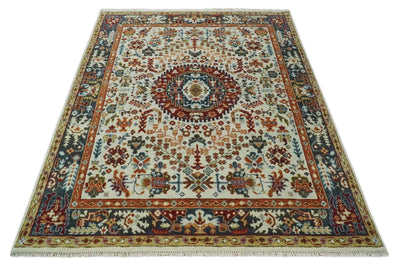 Tabriz Antique Persian 5x8, 6x9, 8x10, 9x12, 10x14 and 12x15 Hand Knotted Ivory, Charcoal and Rust Modern Traditional Persian Wool Rug | TRDCP900 - The Rug Decor