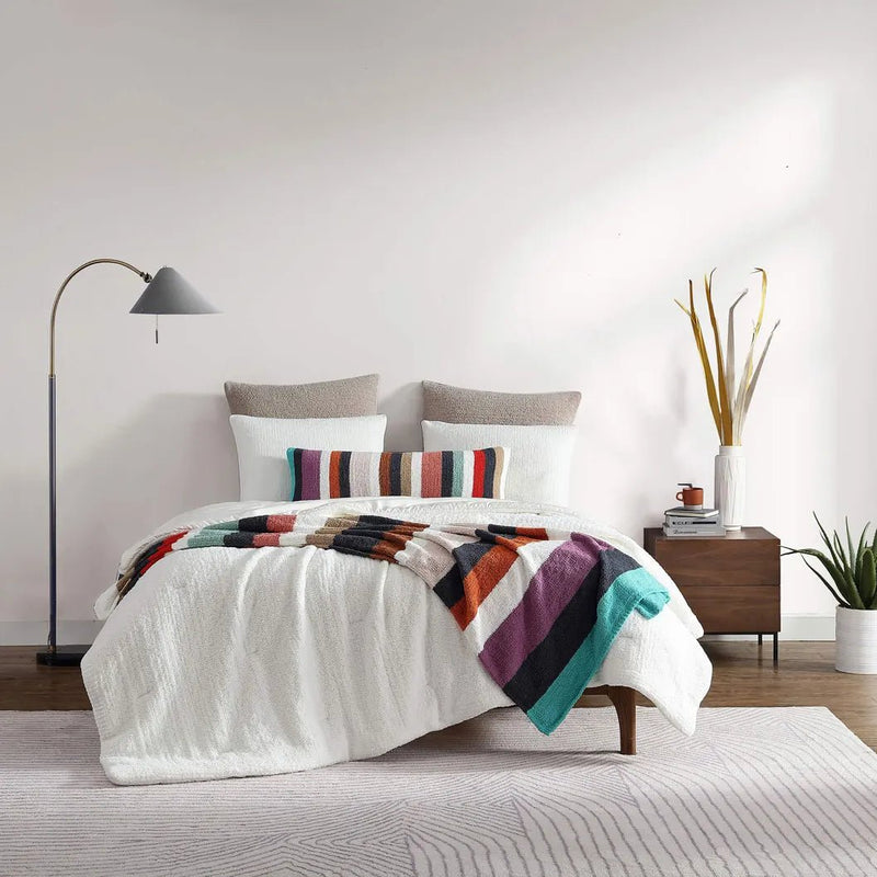 Tan And Colorful Striped Lumbar Pillow - The Rug Decor
