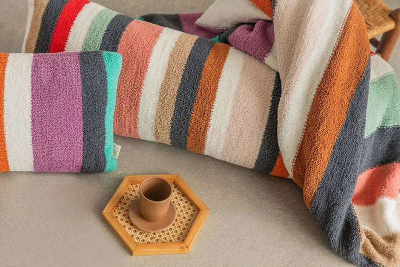 Tan And Colorful Striped Lumbar Pillow - The Rug Decor