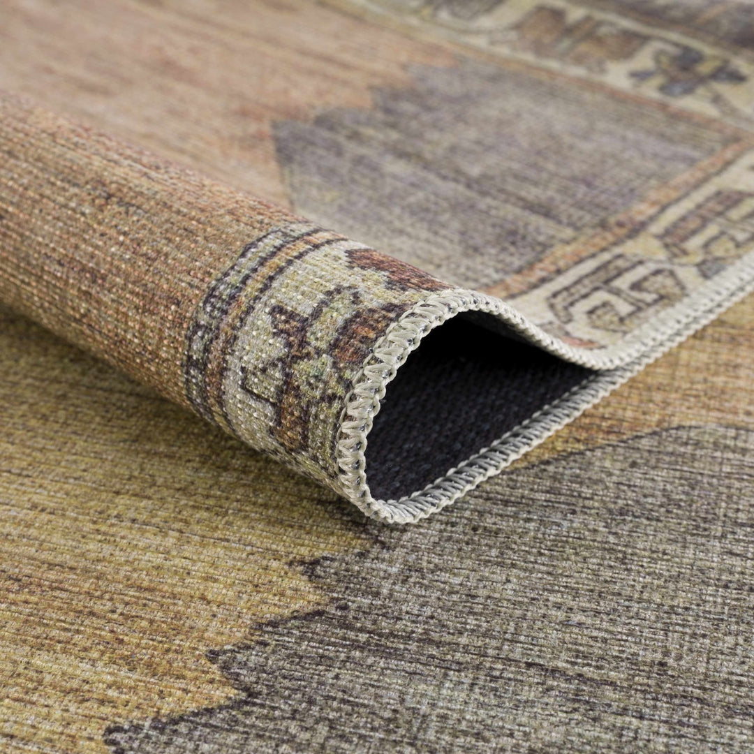 Tan, Beige and Charcoal Antique Style Traditional Machine Washable Area rug - The Rug Decor