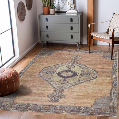 Tan, Beige and Charcoal Antique Style Traditional Machine Washable Area rug - The Rug Decor