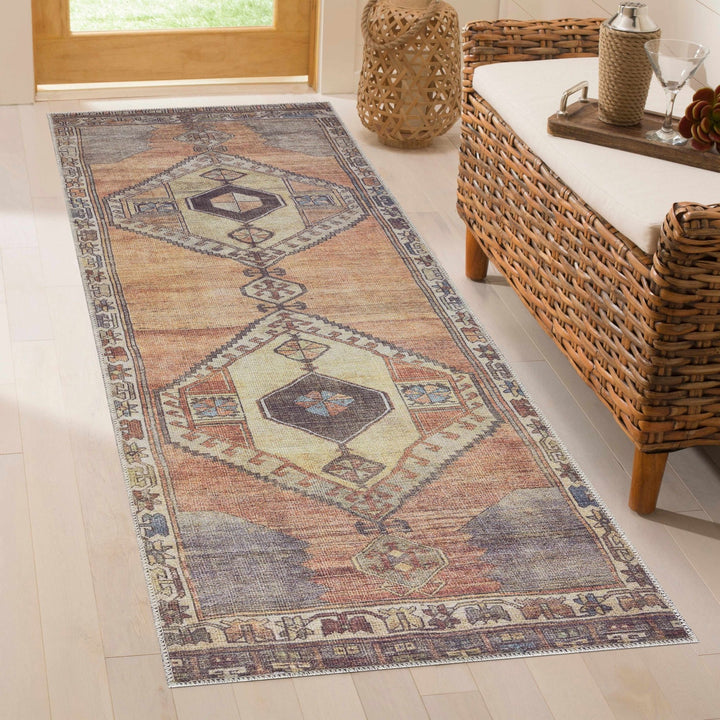 Tan, Beige and Charcoal Antique Style Traditional Machine Washable Area rug - The Rug Decor
