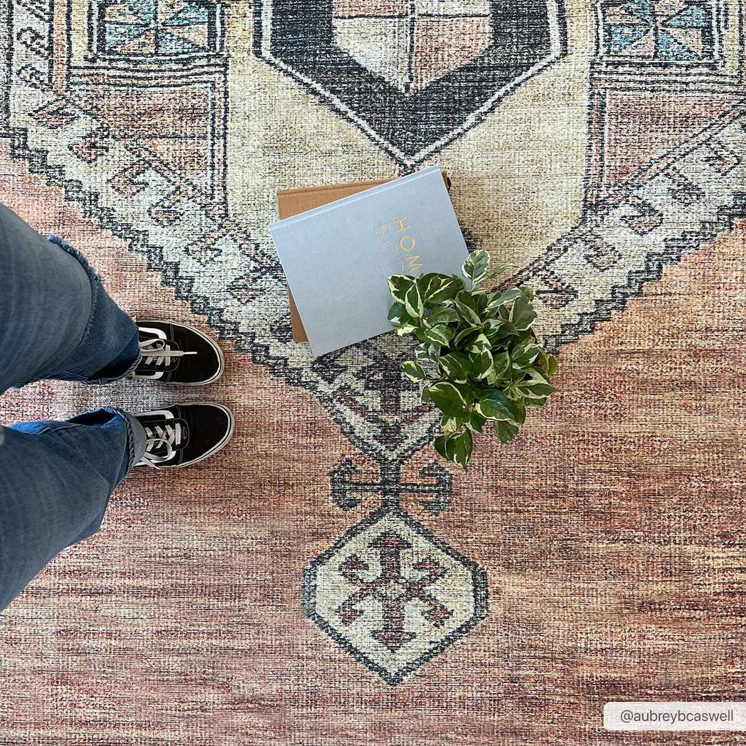 Tan, Beige and Charcoal Antique Style Traditional Machine Washable Area rug - The Rug Decor