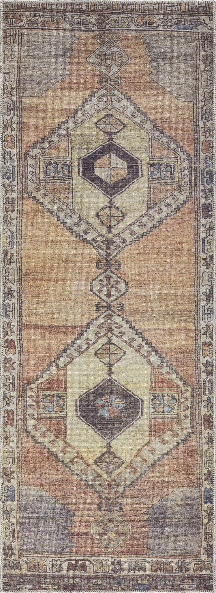 Tan, Beige and Charcoal Antique Style Traditional Machine Washable Area rug - The Rug Decor