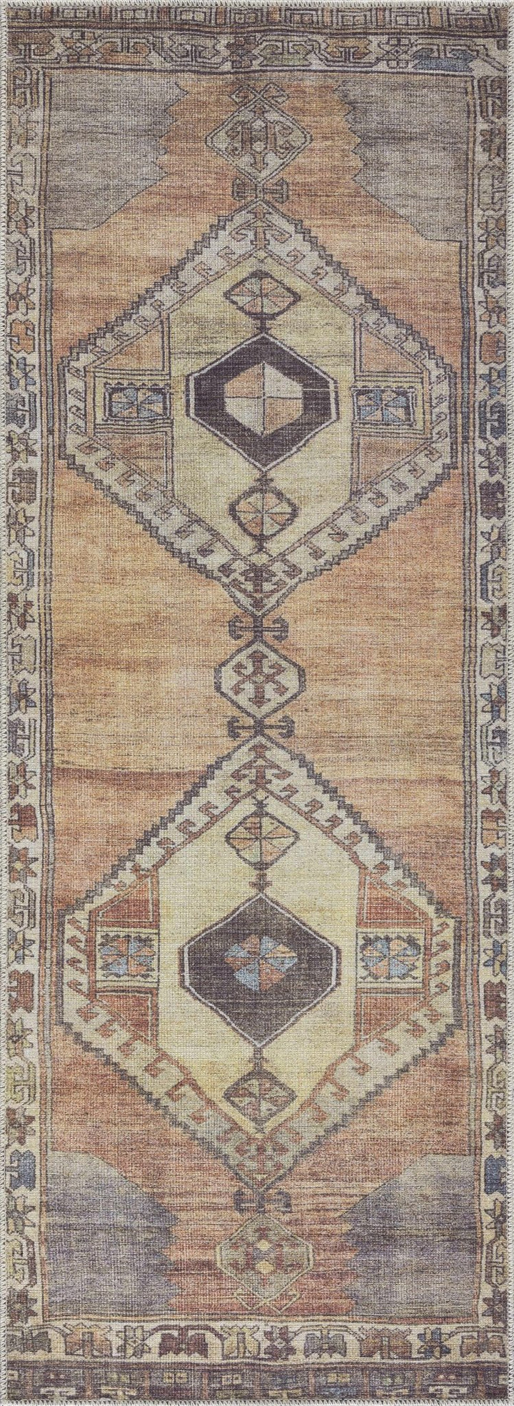 Tan, Beige and Charcoal Antique Style Traditional Machine Washable Area rug - The Rug Decor