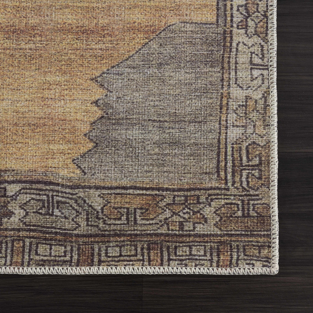 Tan, Beige and Charcoal Antique Style Traditional Machine Washable Area rug - The Rug Decor