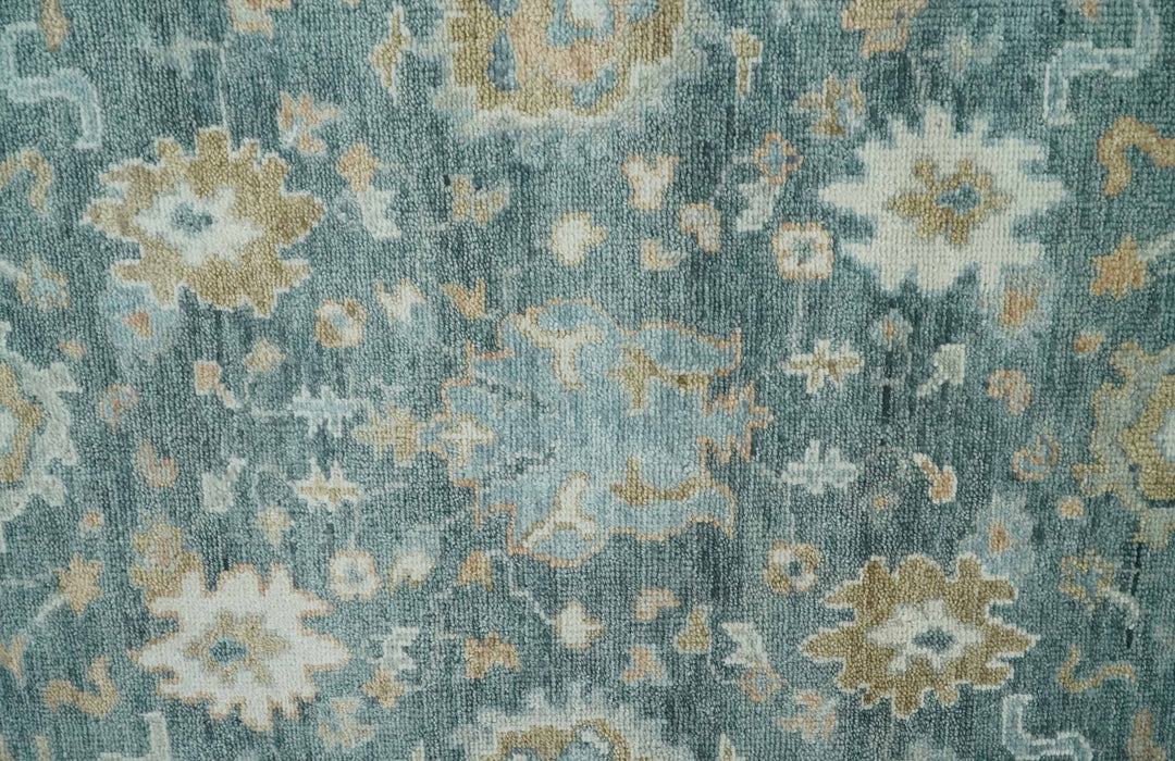 Teal, Olive and Silver Antique Style Hand knotted 8x10 Oushak wool Area Rug - The Rug Decor