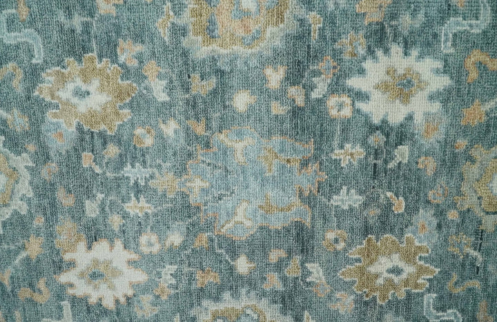 Teal, Olive and Silver Antique Style Hand knotted 8x10 Oushak wool Area Rug - The Rug Decor
