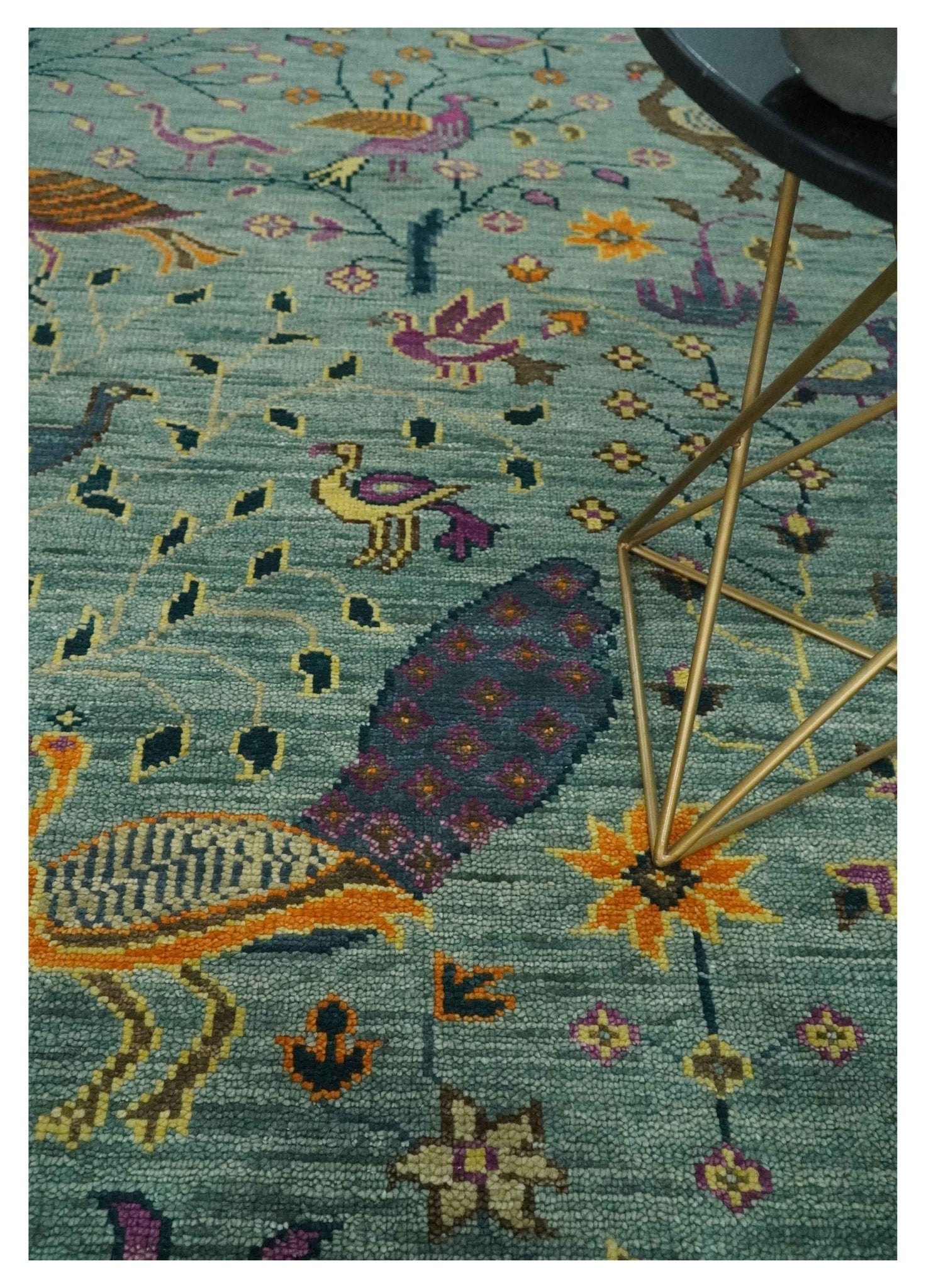 The Jungle Life Peacock Bird Rug Hand Knotted 8x10 Green Wool Rug – The ...