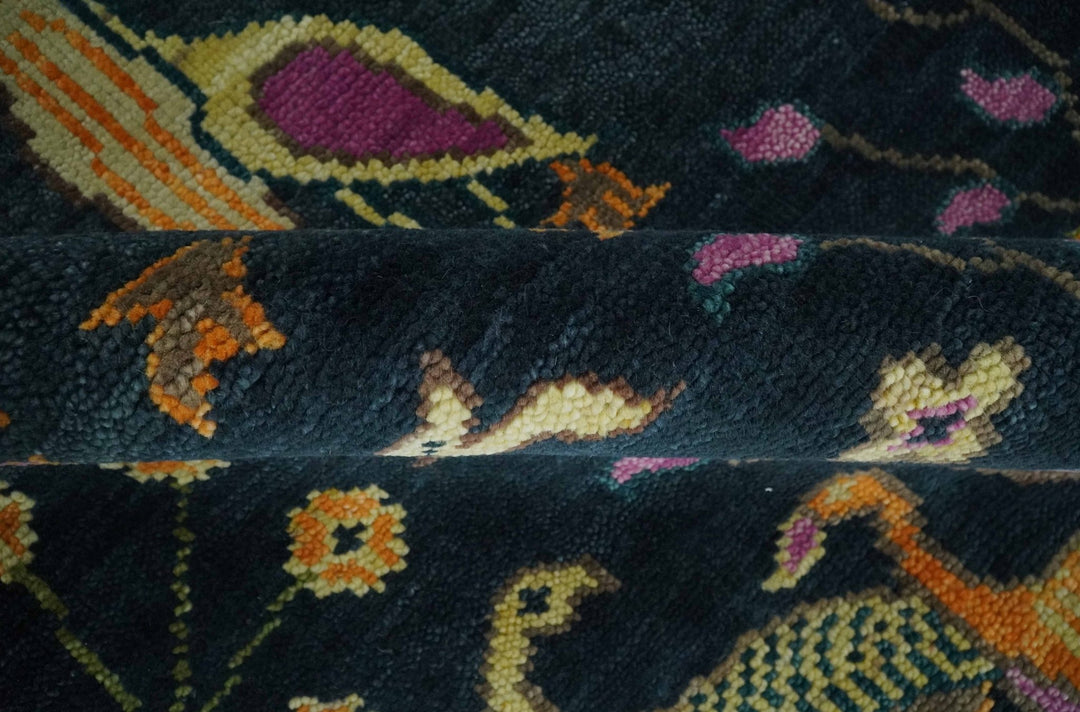 The Jungle Life Peacock on tree Rug Hand Knotted 8x10 Green Wool Rug - The Rug Decor