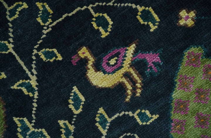 The Jungle Life Peacock on tree Rug Hand Knotted 8x10 Green Wool Rug - The Rug Decor
