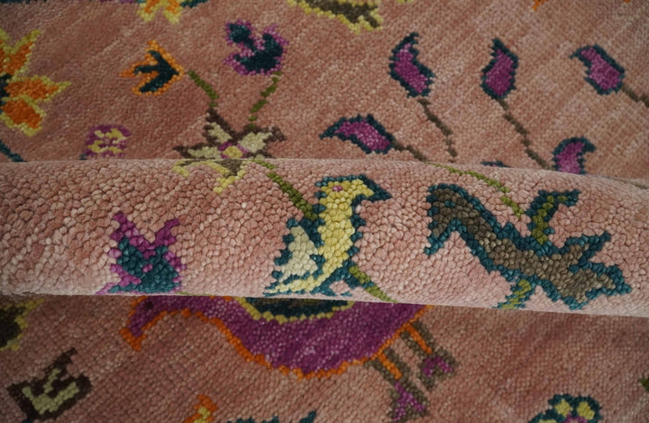 The Jungle Life Peacock on tree Rug Hand Knotted 8x10 Peach Wool Rug - The Rug Decor