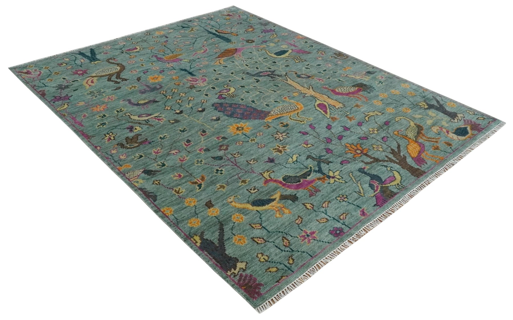 The Jungle Life Peacock on tree Rug Hand Knotted Green Wool Rug – The ...