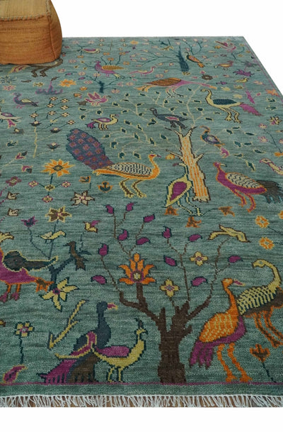 The Jungle Life Peacock on tree Rug Hand Knotted Multi Size Green Wool Rug - The Rug Decor