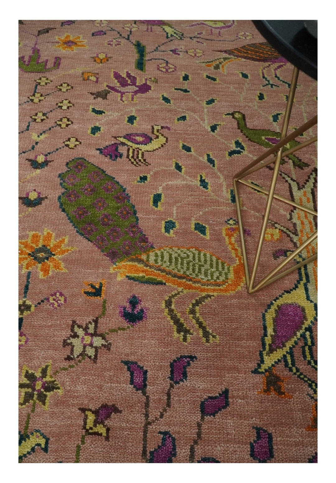 The Jungle Life Peacock on tree Rug Hand Knotted Peach Wool Rug – The ...